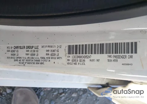 2012 Chrysler 200 Lx из США, поврежденный, VIN 1C3CCBAB0CN205247